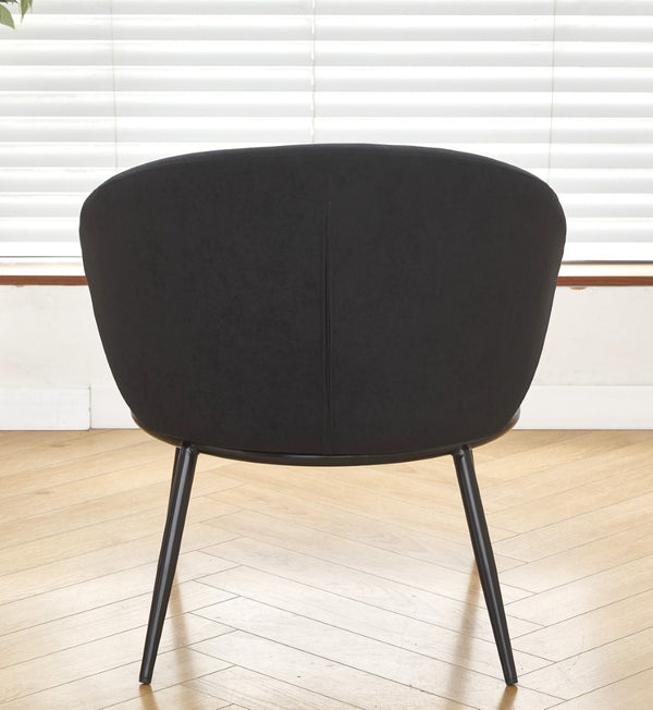 English Elm Round Velvet Barrel Accent Chair Mid Century Silhouette with Sleek Metal Legs for Any Room Black B2735P507571