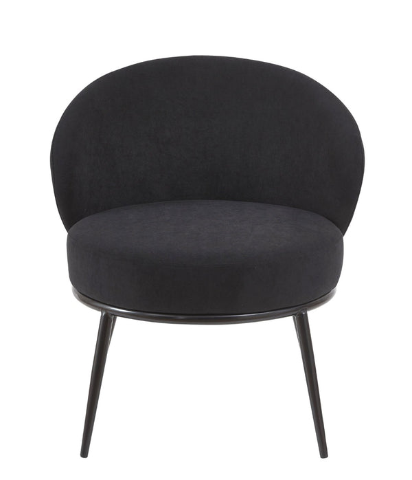 English Elm Round Velvet Barrel Accent Chair Mid Century Silhouette with Sleek Metal Legs for Any Room Black B2735P507571