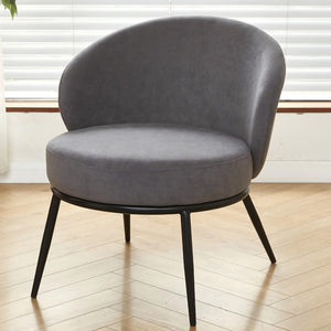 English Elm Round Velvet Barrel Accent Chair Mid Century Silhouette with Sleek Metal Legs for Any Room Gray B2735P507572