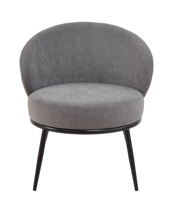 English Elm Round Velvet Barrel Accent Chair Mid Century Silhouette with Sleek Metal Legs for Any Room Gray B2735P507572