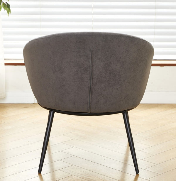 English Elm Round Velvet Barrel Accent Chair Mid Century Silhouette with Sleek Metal Legs for Any Room Gray B2735P507572