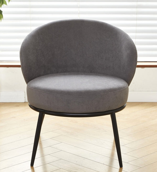 English Elm Round Velvet Barrel Accent Chair Mid Century Silhouette with Sleek Metal Legs for Any Room Gray B2735P507572