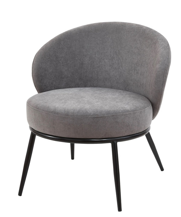 English Elm Round Velvet Barrel Accent Chair Mid Century Silhouette with Sleek Metal Legs for Any Room Gray B2735P507572