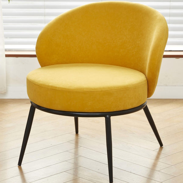 English Elm Round Velvet Barrel Accent Chair Mid Century Silhouette with Sleek Metal Legs for Any Room Yellow B2735P507573