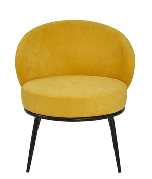 English Elm Round Velvet Barrel Accent Chair Mid Century Silhouette with Sleek Metal Legs for Any Room Yellow B2735P507573
