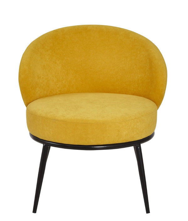 English Elm Round Velvet Barrel Accent Chair Mid Century Silhouette with Sleek Metal Legs for Any Room Yellow B2735P507573