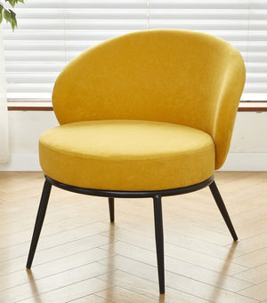 English Elm Round Velvet Barrel Accent Chair Mid Century Silhouette with Sleek Metal Legs for Any Room Yellow B2735P507573
