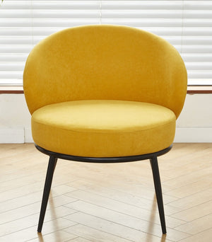 English Elm Round Velvet Barrel Accent Chair Mid Century Silhouette with Sleek Metal Legs for Any Room Yellow B2735P507573