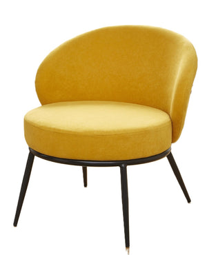 English Elm Round Velvet Barrel Accent Chair Mid Century Silhouette with Sleek Metal Legs for Any Room Yellow B2735P507573