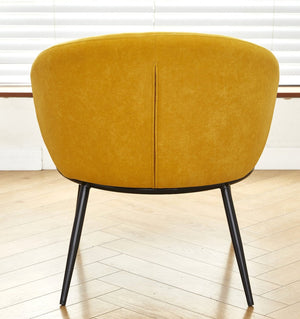 English Elm Round Velvet Barrel Accent Chair Mid Century Silhouette with Sleek Metal Legs for Any Room Yellow B2735P507573