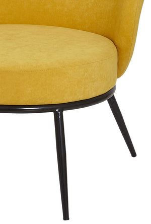 English Elm Round Velvet Barrel Accent Chair Mid Century Silhouette with Sleek Metal Legs for Any Room Yellow B2735P507573
