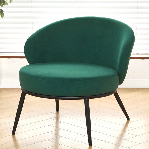 English Elm Round Velvet Barrel Accent Chair Mid Century Silhouette with Sleek Metal Legs for Any Room Green B2735P507574