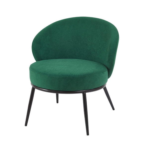 English Elm Round Velvet Barrel Accent Chair Mid Century Silhouette with Sleek Metal Legs for Any Room Green B2735P507574