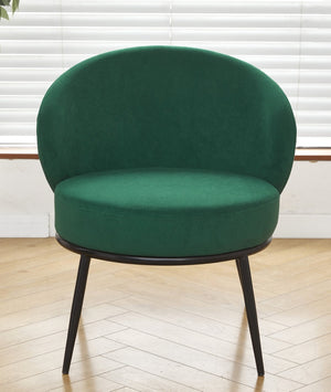 English Elm Round Velvet Barrel Accent Chair Mid Century Silhouette with Sleek Metal Legs for Any Room Green B2735P507574