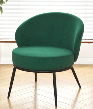 English Elm Round Velvet Barrel Accent Chair Mid Century Silhouette with Sleek Metal Legs for Any Room Green B2735P507574