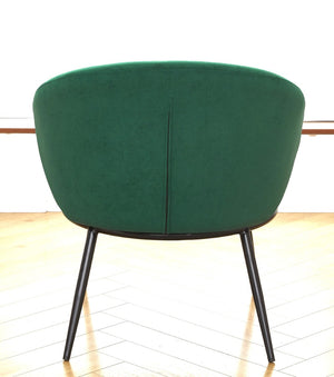 English Elm Round Velvet Barrel Accent Chair Mid Century Silhouette with Sleek Metal Legs for Any Room Green B2735P507574