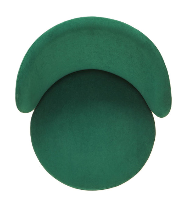 English Elm Round Velvet Barrel Accent Chair Mid Century Silhouette with Sleek Metal Legs for Any Room Green B2735P507574