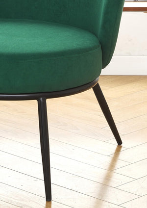 English Elm Round Velvet Barrel Accent Chair Mid Century Silhouette with Sleek Metal Legs for Any Room Green B2735P507574