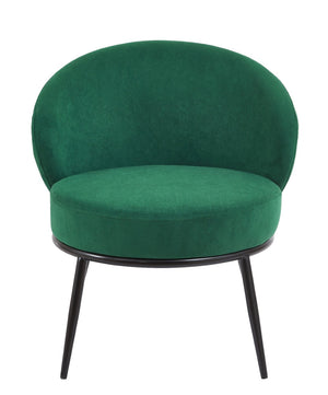 English Elm Round Velvet Barrel Accent Chair Mid Century Silhouette with Sleek Metal Legs for Any Room Green B2735P507574