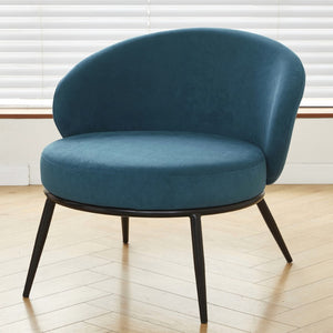 English Elm Round Velvet Barrel Accent Chair Mid Century Silhouette with Sleek Metal Legs for Any Room Blue B2735P507575