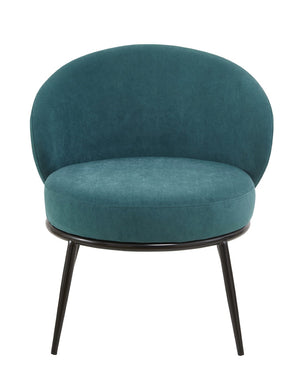 English Elm Round Velvet Barrel Accent Chair Mid Century Silhouette with Sleek Metal Legs for Any Room Blue B2735P507575