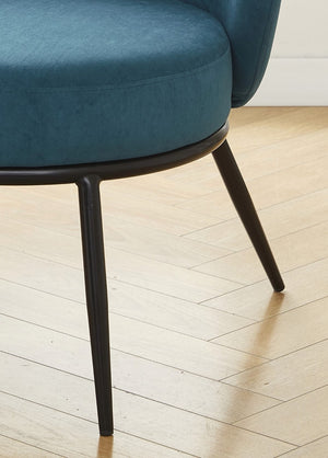English Elm Round Velvet Barrel Accent Chair Mid Century Silhouette with Sleek Metal Legs for Any Room Blue B2735P507575