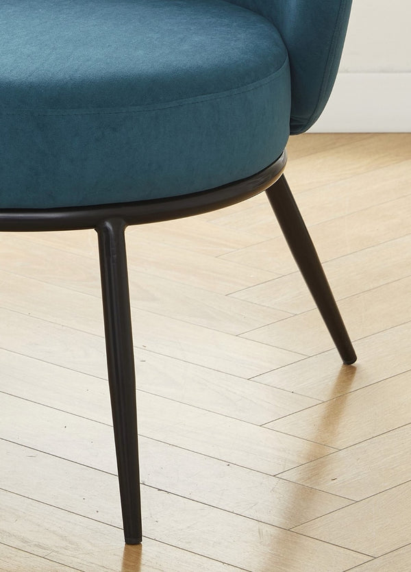 English Elm Round Velvet Barrel Accent Chair Mid Century Silhouette with Sleek Metal Legs for Any Room Blue B2735P507575
