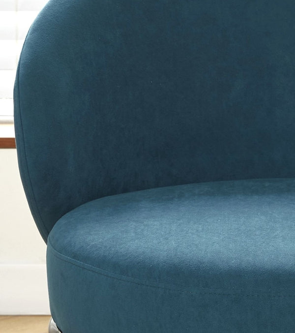 English Elm Round Velvet Barrel Accent Chair Mid Century Silhouette with Sleek Metal Legs for Any Room Blue B2735P507575