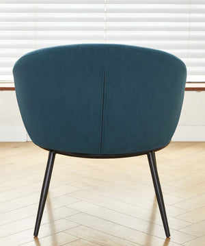 English Elm Round Velvet Barrel Accent Chair Mid Century Silhouette with Sleek Metal Legs for Any Room Blue B2735P507575