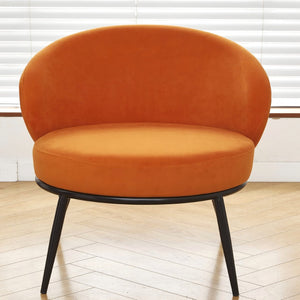 English Elm Round Velvet Barrel Accent Chair Mid Century Silhouette with Sleek Metal Legs for Any Room Orange B2735P507576