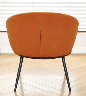 English Elm Round Velvet Barrel Accent Chair Mid Century Silhouette with Sleek Metal Legs for Any Room Orange B2735P507576