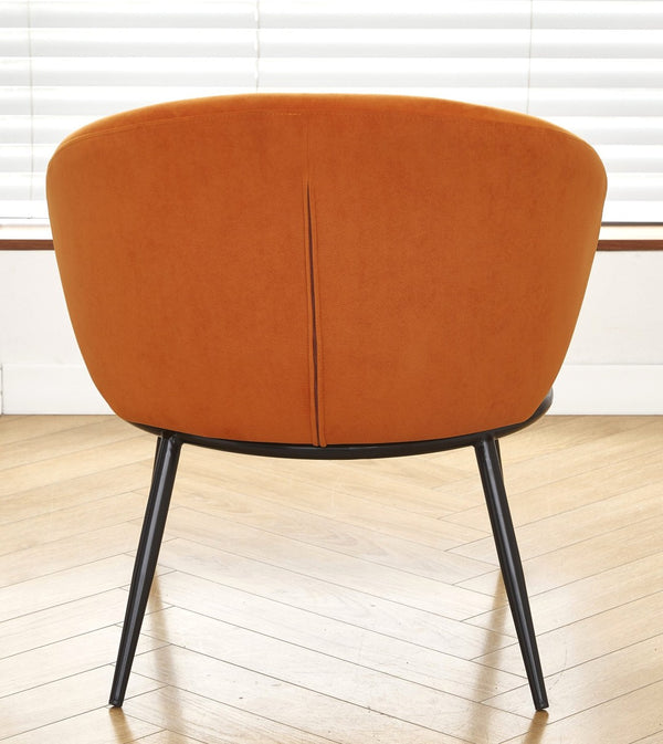 English Elm Round Velvet Barrel Accent Chair Mid Century Silhouette with Sleek Metal Legs for Any Room Orange B2735P507576