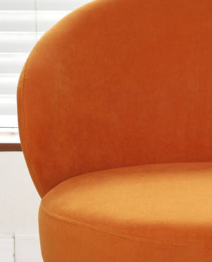 English Elm Round Velvet Barrel Accent Chair Mid Century Silhouette with Sleek Metal Legs for Any Room Orange B2735P507576