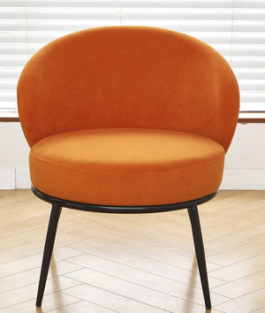 English Elm Round Velvet Barrel Accent Chair Mid Century Silhouette with Sleek Metal Legs for Any Room Orange B2735P507576