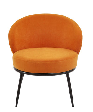 English Elm Round Velvet Barrel Accent Chair Mid Century Silhouette with Sleek Metal Legs for Any Room Orange B2735P507576