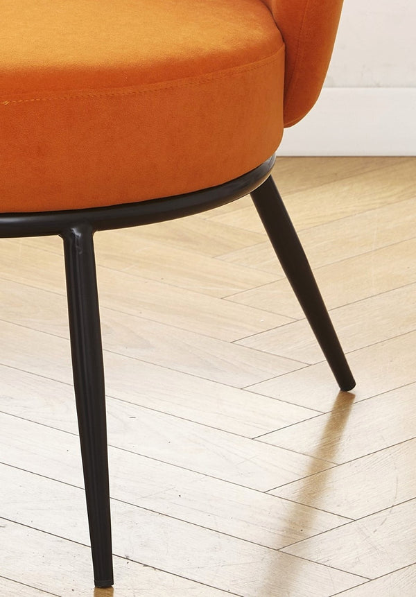 English Elm Round Velvet Barrel Accent Chair Mid Century Silhouette with Sleek Metal Legs for Any Room Orange B2735P507576