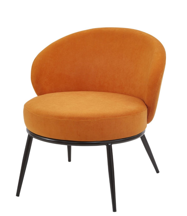 English Elm Round Velvet Barrel Accent Chair Mid Century Silhouette with Sleek Metal Legs for Any Room Orange B2735P507576