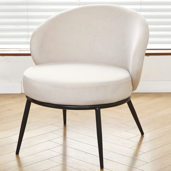 English Elm Round Velvet Barrel Accent Chair Mid Century Silhouette with Sleek Metal Legs for Any Room Beige B2735P507577
