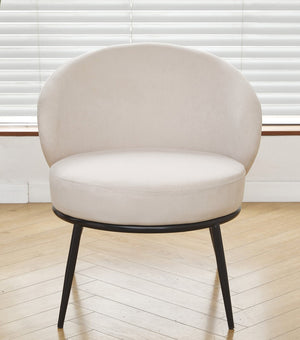 English Elm Round Velvet Barrel Accent Chair Mid Century Silhouette with Sleek Metal Legs for Any Room Beige B2735P507577