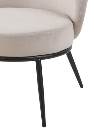English Elm Round Velvet Barrel Accent Chair Mid Century Silhouette with Sleek Metal Legs for Any Room Beige B2735P507577