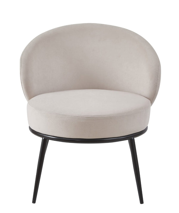 English Elm Round Velvet Barrel Accent Chair Mid Century Silhouette with Sleek Metal Legs for Any Room Beige B2735P507577