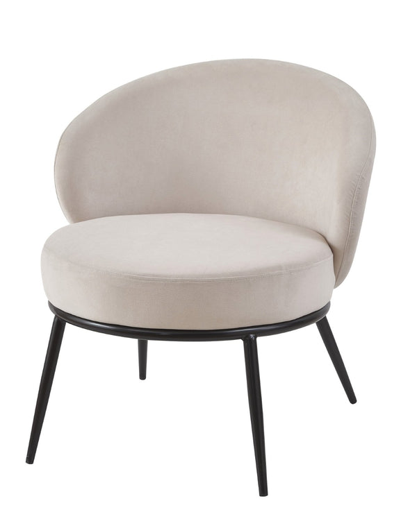 English Elm Round Velvet Barrel Accent Chair Mid Century Silhouette with Sleek Metal Legs for Any Room Beige B2735P507577