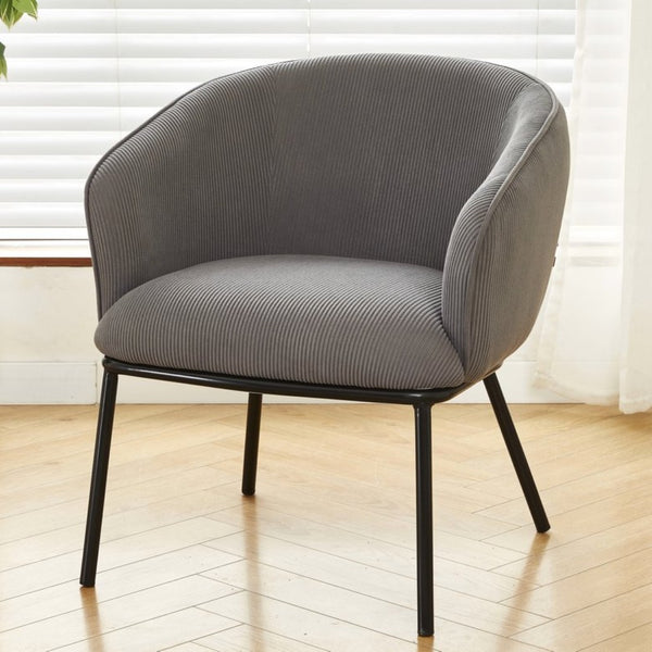 English Elm Modern Corduroy Barrel Accent Chair Channel Tufted with Sleek Black Metal Legs Grey B2735P508271