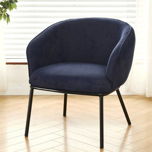 English Elm Modern Corduroy Barrel Accent Chair Channel Tufted with Sleek Black Metal Legs Blue B2735P508272