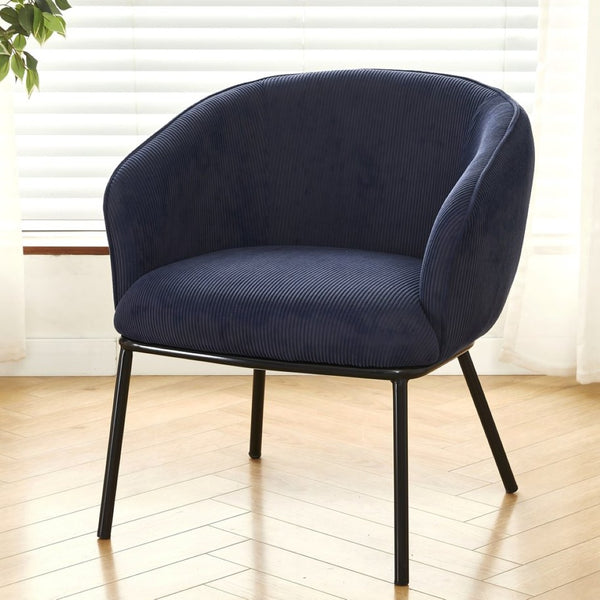 English Elm Modern Corduroy Barrel Accent Chair Channel Tufted with Sleek Black Metal Legs Blue B2735P508272