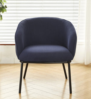 English Elm Modern Corduroy Barrel Accent Chair Channel Tufted with Sleek Black Metal Legs Blue B2735P508272