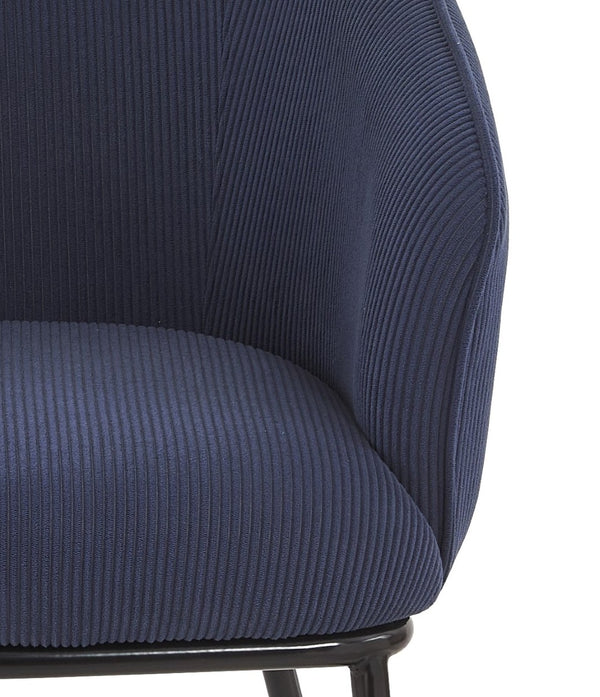 English Elm Modern Corduroy Barrel Accent Chair Channel Tufted with Sleek Black Metal Legs Blue B2735P508272