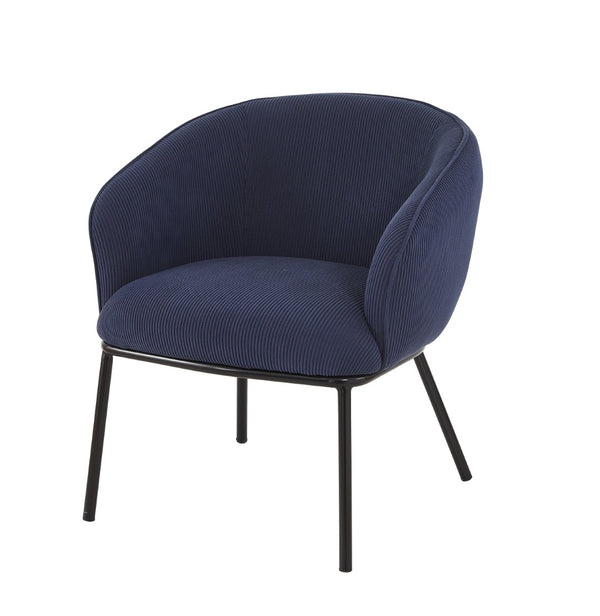 English Elm Modern Corduroy Barrel Accent Chair Channel Tufted with Sleek Black Metal Legs Blue B2735P508272