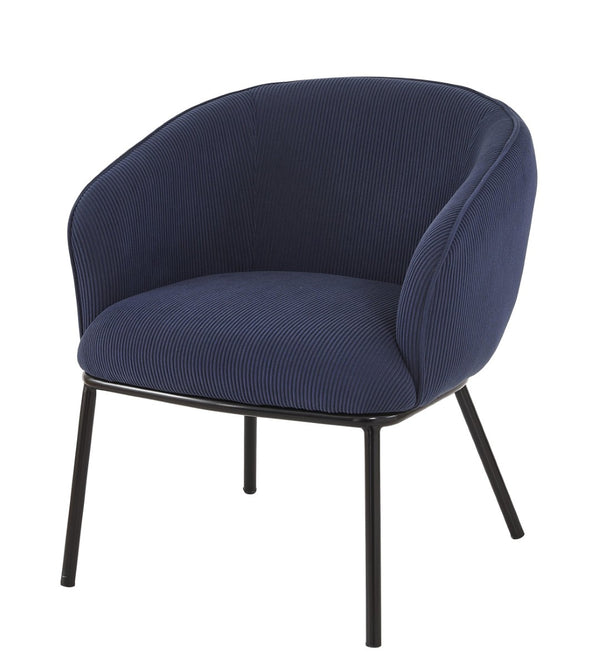 English Elm Modern Corduroy Barrel Accent Chair Channel Tufted with Sleek Black Metal Legs Blue B2735P508272