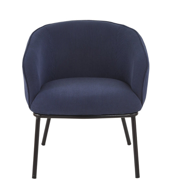 English Elm Modern Corduroy Barrel Accent Chair Channel Tufted with Sleek Black Metal Legs Blue B2735P508272